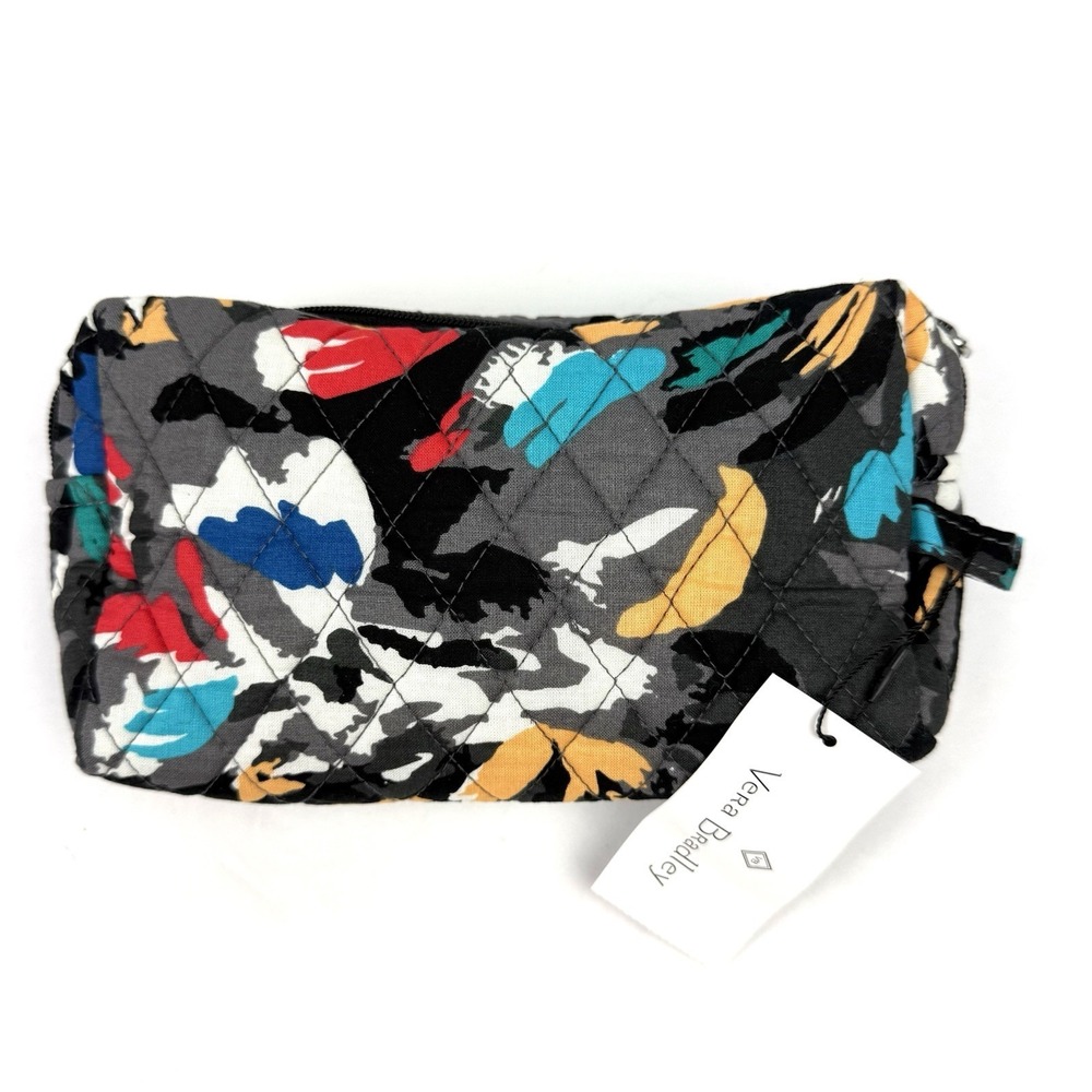 Vera Bradley Medium Cosmetic Bag Splash Floral Black Travel Quilted Brand New‎